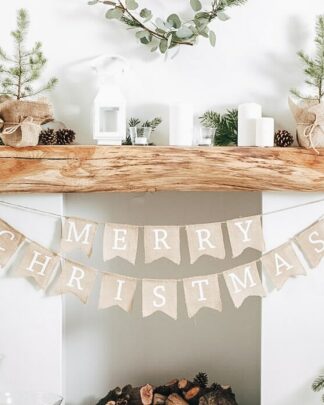 Festone Ghirlanda Natalizia con Bandierine in Juta "Merry Christmas"