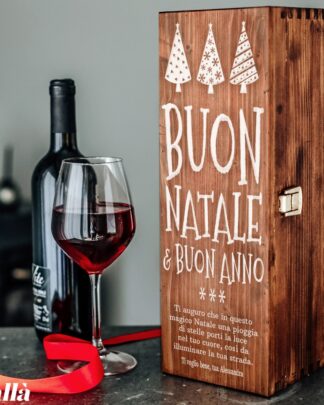 Cassettina Porta Vino in Legno Personalizzabile a tema Alberelli di Natale