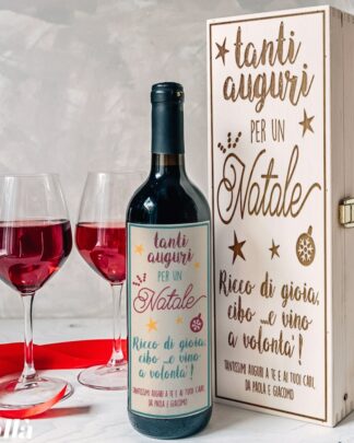 Cassettina Porta Vino in Legno Personalizzabile Tanti Auguri di Natale