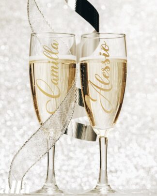 Bicchiere Flute Stretto Personalizzato con Nome Adesivo - Idea Regalo Natale, Idea Segnaposto