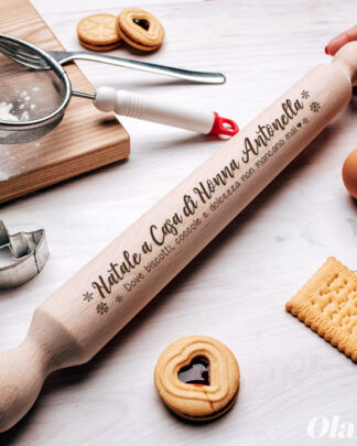 Mattarello Natalizio Personalizzato con Dedica e Fiocchi di Neve  - Idea Regalo Natale per Lei