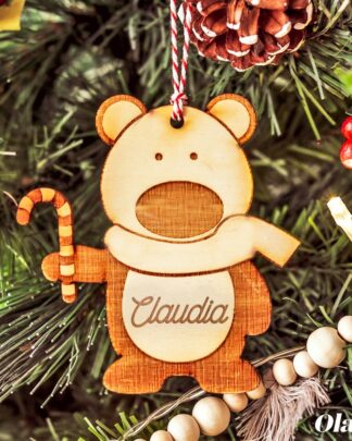 Decorazione di Legno da Appendere all'Albero di Natale Personalizzata - Orsetto