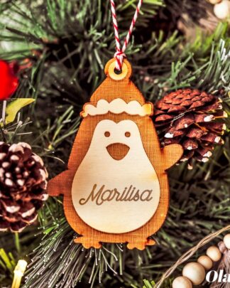 Decorazione di Legno da Appendere all'Albero di Natale Personalizzata - Pinguino