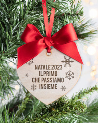 Decorazione di Legno da Appendere all Albero di Natale Personalizzata - Decoro Fiocchi di Neve Forma a Cuore