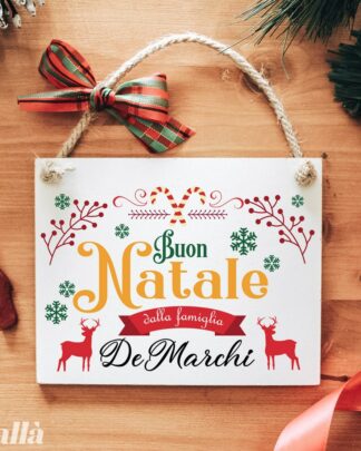 Targhetta Colorata "Buon Natale" con Renne e Frase Personalizzata