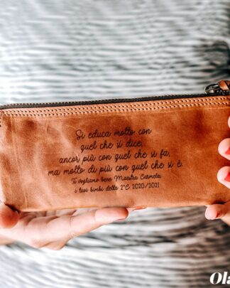 Astuccio Portapenne in Pelle Made in Italy Personalizzato con Frase in Corsivo