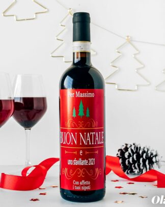 Bottiglia Personalizzata "Buon Natale" con Alberelli Verdi
