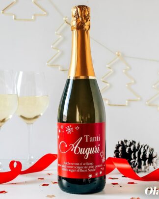 Bottiglia Elegante con Etichetta Rossa "Tanti Auguri" Personalizzabile con Dedica - Idea Regalo Natale