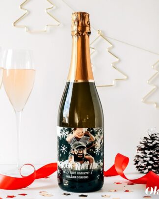 Bottiglia Personalizzata con Foto Auguri e Fiocchi di Neve- Idea Regalo di Natale