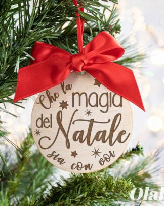 Decorazione in Legno da Appendere all Albero di Natale "Che la Magia del Natale sia con Voi"