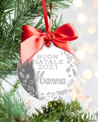 Pallina di Natale a Specchio Personalizzata con Decoro Agrifogli