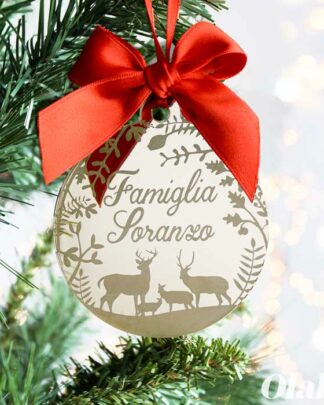 Pallina di Natale a Specchio Personalizzata con decoro Bosco con Cervi