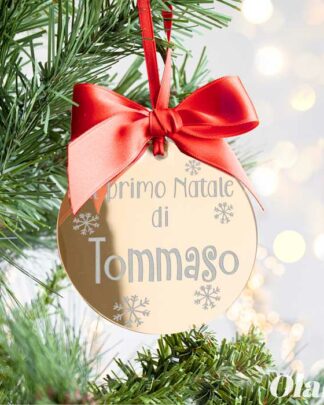 Decorazione per Albero di Natale in Plexiglass Personalizzata con Nome e Fiocchi di Neve - Idea Regalo Primo Natale