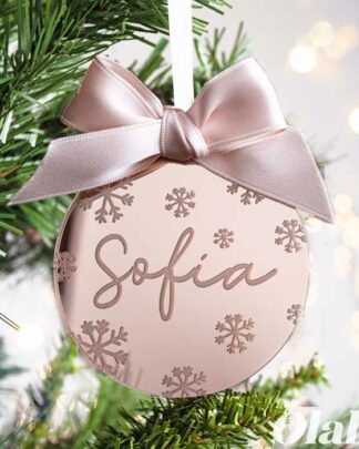 Pallina di Natale in Plexiglass a Specchio, Personalizzata con Nome e Fiocchi di Neve - Idea Regalo, Decorazione Natale