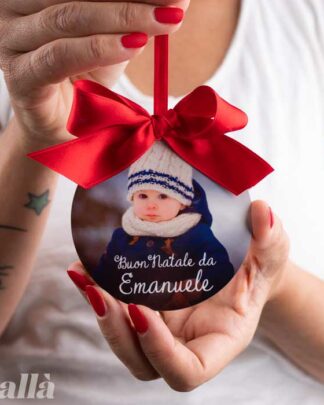 Decorazione per l'Albero Pallina di Natale Personalizzata con Foto e Dedica