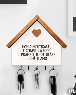 Casetta Appendichiavi in Legno con Cuore Personalizzabile con Dedica - Idea Regalo San Valentino, Anniversario, Casa Nuova