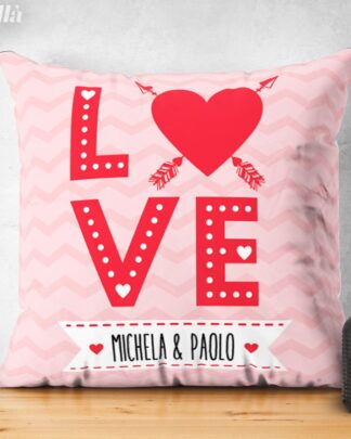 Cuscino Personalizzato Love con i Vostri Nomi e Dedica