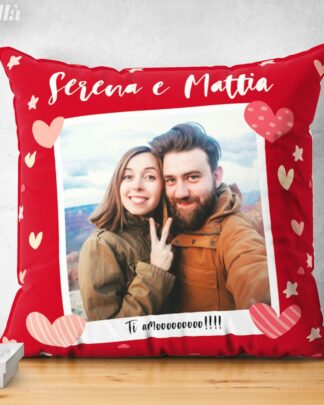 Cuscino Personalizzato con Foto Polaroid Nomi e Dedica d'Amore