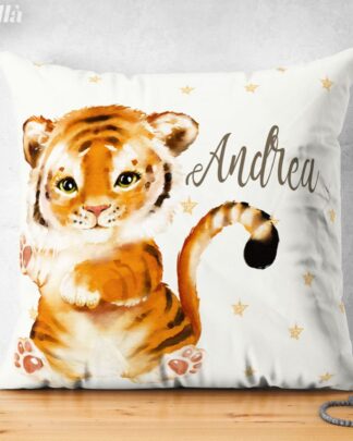 Cuscino Personalizzato con Dolce Tigrotto e Nome del Bambino