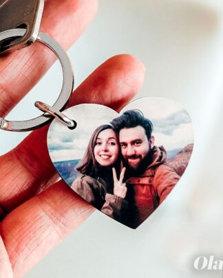 Portachiavi Cuore in Legno con Stampa della Vostra Foto e Dedica sul Retro