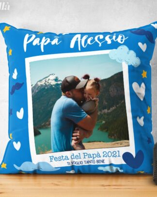 Cuscino Personalizzabile con Foto Stile Polaroid e Dedica - Idea Regalo per il Papà