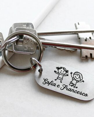 Portachiavi in Acciaio Personalizzato con Dedica e Bimbi - Idea Regalo Festa del Papà