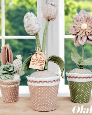 Fiore Tulipano Shabby Beige in Tessuto con Tag Personalizzata Idea Regalo Donna