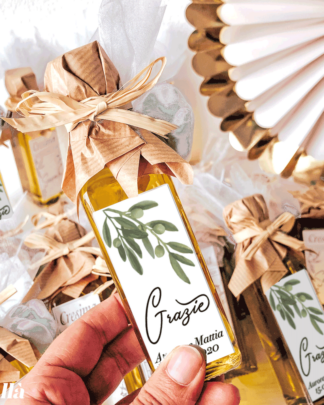 Bottiglietta di Olio Extra Vergine d'Oliva Italiano, con Etichetta Personalizzata - Bomboniera Matrimonio Gastronomica