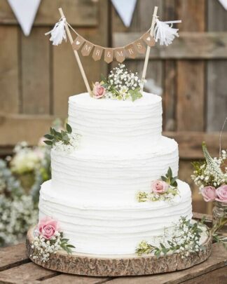 Cake Topper Country Chic con Bandierine "Mr & Mrs" - Decorazione Torta Matrimonio