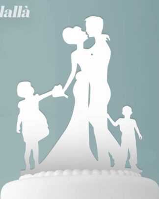 Cake Topper Personalizzato Sposini con Figli - Decorazione Torta Nuziale