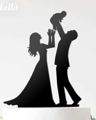 Cake Topper Personalizzato con Coppia di Sposi e Figlio Piccolo - Decorazione Torta Nuziale