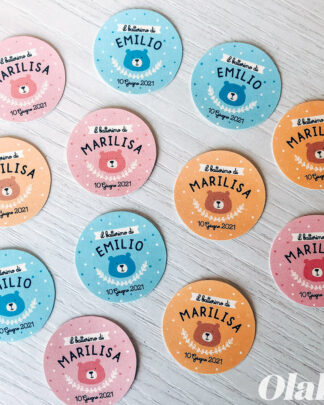 Set da 10 Etichette Adesive Tonde Personalizzate per Battesimo Comunione o Compleanno di Bambino con Simpatici Animaletti