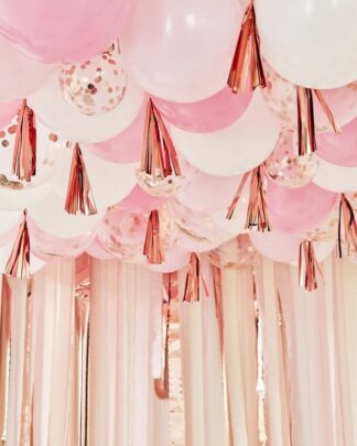 Set di Palloncini Rosa e Bianchi e Trasparenti con Coriandoli, da Appendere al Soffitto