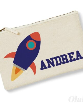 Astuccio Bustina Porta Penne e Porta Mascherina per Scuola Personalizzato con Nome e Razzo