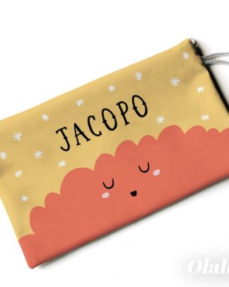 Astuccio Porta Penne Bustina Porta Tutto per Scuola Personalizzato con Nome con Nuvola Arancione