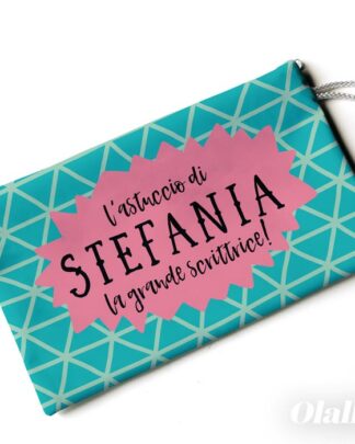 Astuccio Porta Penne Bustina Porta Tutto per Scuola Personalizzato Azzurro con Macchia Fucsia