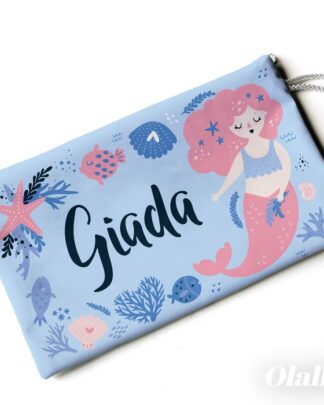 Astuccio Porta Penne Bustina Porta Tutto per Scuola Personalizzato con Sirena Nome e Dedica