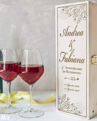 Cassettina Porta Vino in Legno Personalizzata Stile Floreale - Idea Regalo Anniversario