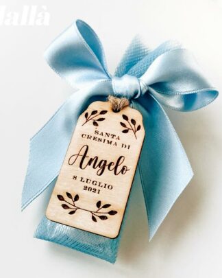 Sacchettino Portaconfetti in Tulle con Tag in Legno Personalizzata Tema Foglioline