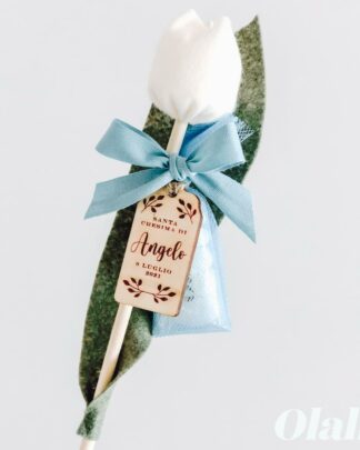 Tulipano di Stoffa Bomboniera Portaconfetti Personalizzato con Tag in Legno Floreale