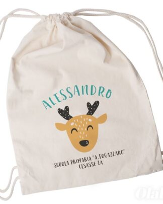 Sacca Scuola Personalizzata con Nome Frase e Dolce Cervo