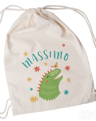 Sacca Scuola Personalizzata con Nome e Dinosauro Simpatico