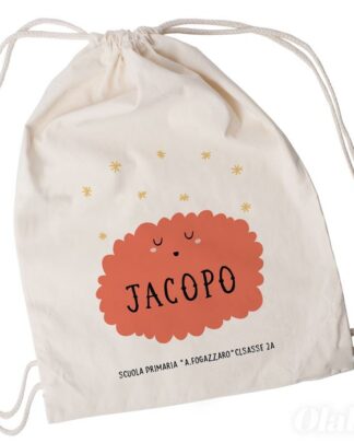 Sacca Scuola Personalizzata con Nome e Nuvoletta Arancione