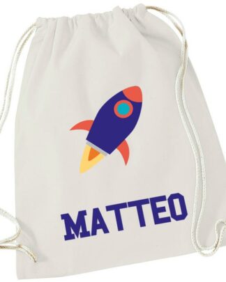 Sacca Scuola Personalizzata con Nome e Razzo