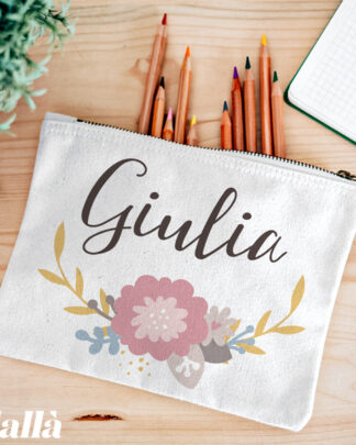 Astuccio Bustina Porta Tutto Penne Mascherina per Scuola Personalizzato con Fiorellini
