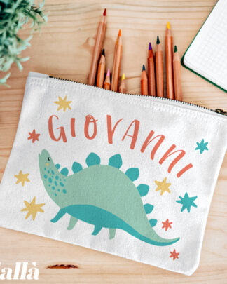 Astuccio Bustina Porta Tutto Penne Mascherina per Scuola Personalizzato con Dinosauro