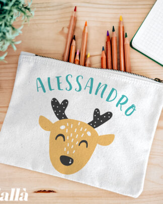 Astuccio Bustina Porta Tutto Penne Mascherina per Scuola Personalizzato con Cervo