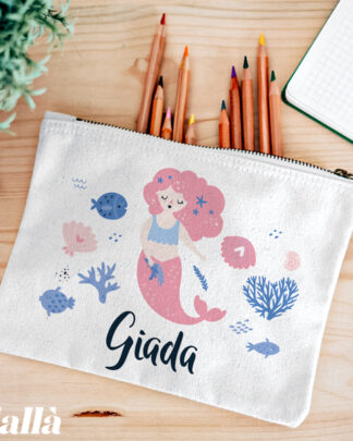 Astuccio Bustina Porta Tutto Penne Mascherina per Scuola Personalizzato con Sirenetta