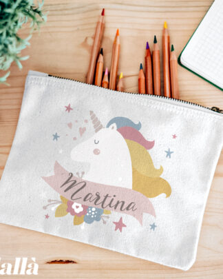 Astuccio Bustina Porta Tutto Penne Mascherina per Scuola Personalizzato con Unicorno