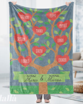 Plaid Coperta in Pile Personalizzata con Albero Genealogico della Vita in versione Colorata